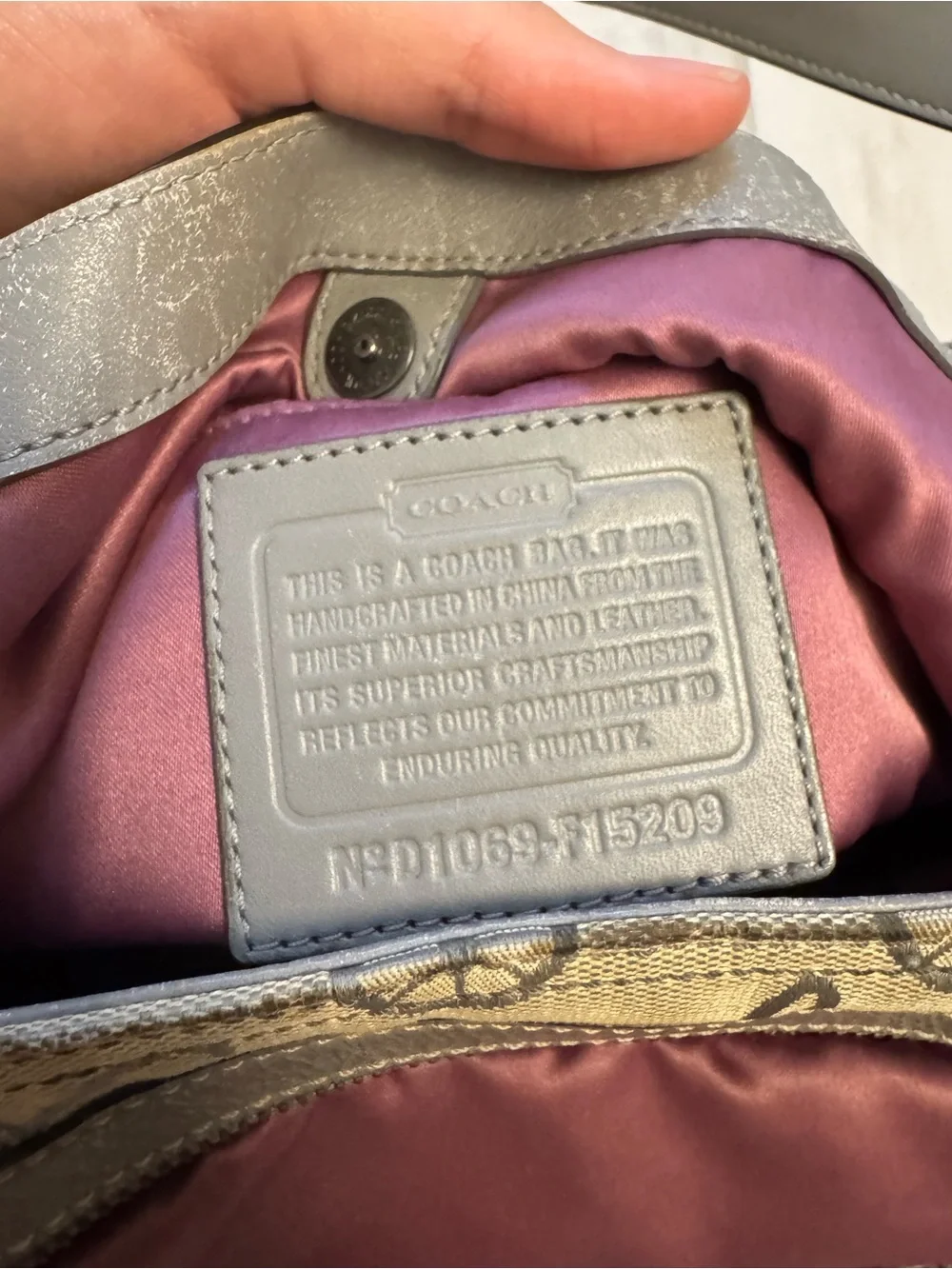 Coach Gray & Cream Signature Canvas Shoulder Bag PINK Lined